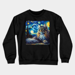 Norwegian Forest Starry Night Inspired - Artistic Cat Crewneck Sweatshirt